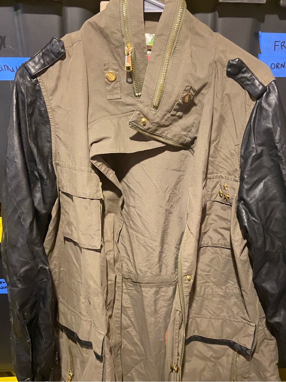 Steve Madden Two-Tone Utility Jacket in Olive with Black Sleeves